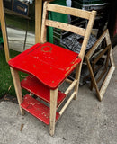 Red Wooden Vintage Step Stool Convertible Chair