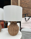 Pair of Wicker Round Lamps With White Lampshades