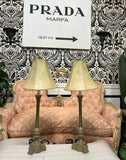 Pair of Skinny Brass Table Lamps With Greek Key Accents