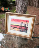 Framed Pink Toned Watercolor Landscape Painting