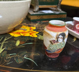 Miniature Vintage Asian Style Vase With Woman and Fan Design