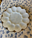 1970s Milk Glass Gold Rimmed Deviled Egg Platter