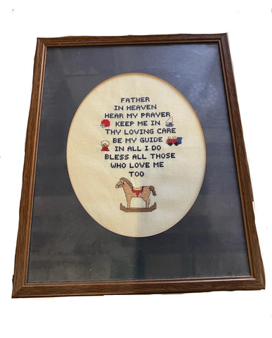 Vintage Framed Children's Needlepoint Prayer