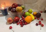 50 Pieces of Fake Fruits in Large Glass Bowl