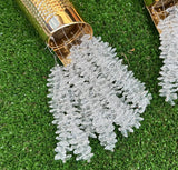Pair of Hand Hammered Gold Tube Hanging Crystal Pendant Lights