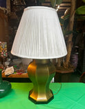 Large Vintage Brass Table Lamp With White Lampshade