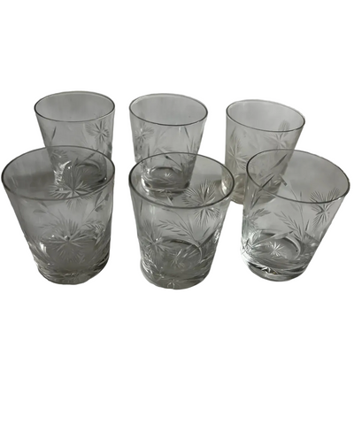 Collection of Small Glasses With Etched Accents- Set of 6