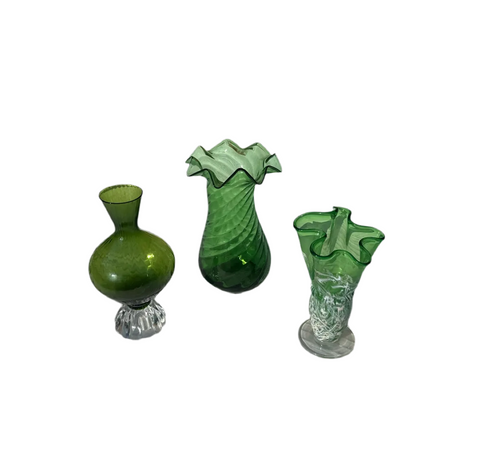 Trio of Green Glass Vases