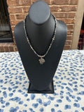 Flower Pendant Silver Necklace With Heart Beads