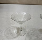 Trio of Small Champagne Glasses With Etched Leaf Details, 1970s
