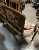 Vintage Wooden Italian Loveseat With Fabric Covered Seats