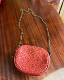 Red Woven Anthropology Crossbody Purse With Chain Strap