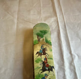 Vintage Asian Wooden Sliding Box With Equestrian Accents