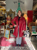 Red Leather Trench Coat Style Jacket- R2R Size L