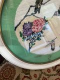 Round Hummingbird Needlepoint in Frame