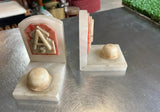 Vintage WWII EVAC Hospital Army Helmet Marble Bookends