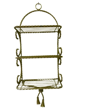 Twisted Metal Brass Mini Hanging Wall Shelf With Tassel Accents