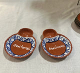 Pair of Spanish Olive Serving Dishes With Blue and White Accents