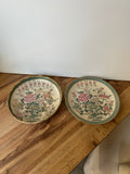 Asian Ceramic Pink and Teal Plates with Gold Rims and Floral Accents