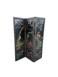 Vintage Black Hand Painted Screen With Floral and Textile Details