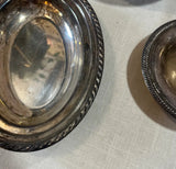 Trio of Silver Serving Bowls and Tray With Etched Rims
