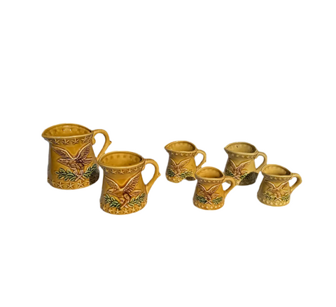 Collection of Yellow Ceramic Measuring Cups With Eagle Accents- Set of 6