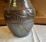 Vintage Hand Made Brown Ceramic Detailed Pottery Vase