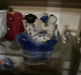 Blue and White Asian Children Ceramic Sculpture