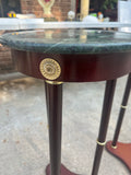 Pair of Green Marble Top Side Table With Wooden Base