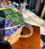 Vintage Ceramic Teapot With Fruit and Teddy Bear Accents