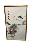 Hand Embroidered Japanese Scene With Gilded Bamboo Frame