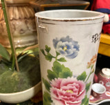 Vintage Asian Style White Ceramic Skinny Vase With Floral Accents