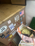 Vintage Industrial Metal Desk With Wooden Top- Stickers Included