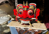 Vintage Balinese Barong Rangda Mask Art Piece on Stand