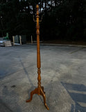 Vintage MCM Tall Wooden Coat Rack With Brass Hooks