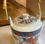 Vintage Asian Style Ceramic Teapot With Wicker Handle
