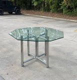 Vintage Chrome Dining Table With Geometric Glass Top