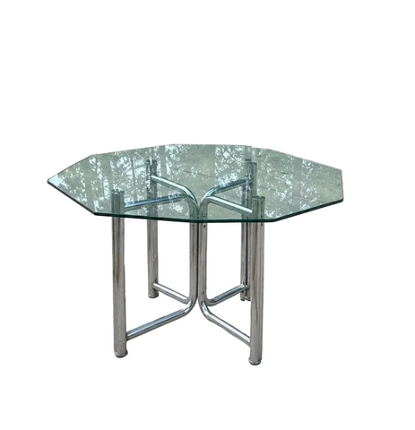 Vintage Chrome Dining Table With Geometric Glass Top