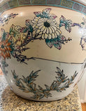 Large Ceramic Planter With Bird and Greek Key Accents
