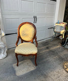 Wooden Antique Chair With Yellow Covered Cushions