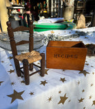 Miniature Wooden Chair Stand and Recipe Box Antique Font