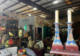 Pair of Ceramic and Wooden Table Lamps With Tassel Accents