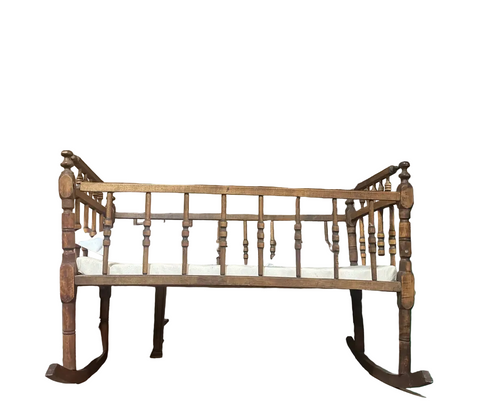 Vintage Wooden Hand Carved Baby Crib
