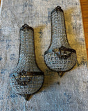 Pair of Vintage Dark Bronze and Crystal Wall Sconces