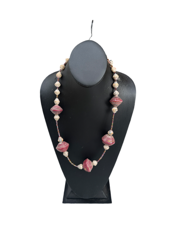 African Paper Beaded Pink Necklace