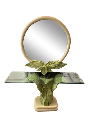 Vintage Serge Roche Style Console Table and Mirror Set With Leaf Accents