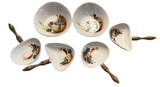 Porcelain Skillet, Dipping Dish, Vintage Appetizer Set With Wooden Handles- Set of 6