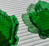 Collection of Green Glass Leaf Dishes- Set of 4