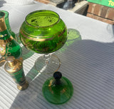 Collection of Venetian Green Glass Serving Pieces With Gold Accents