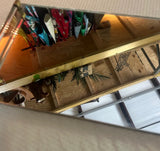Mirrored Glass Decorative Tray With Lucite Handles and Brass Accents